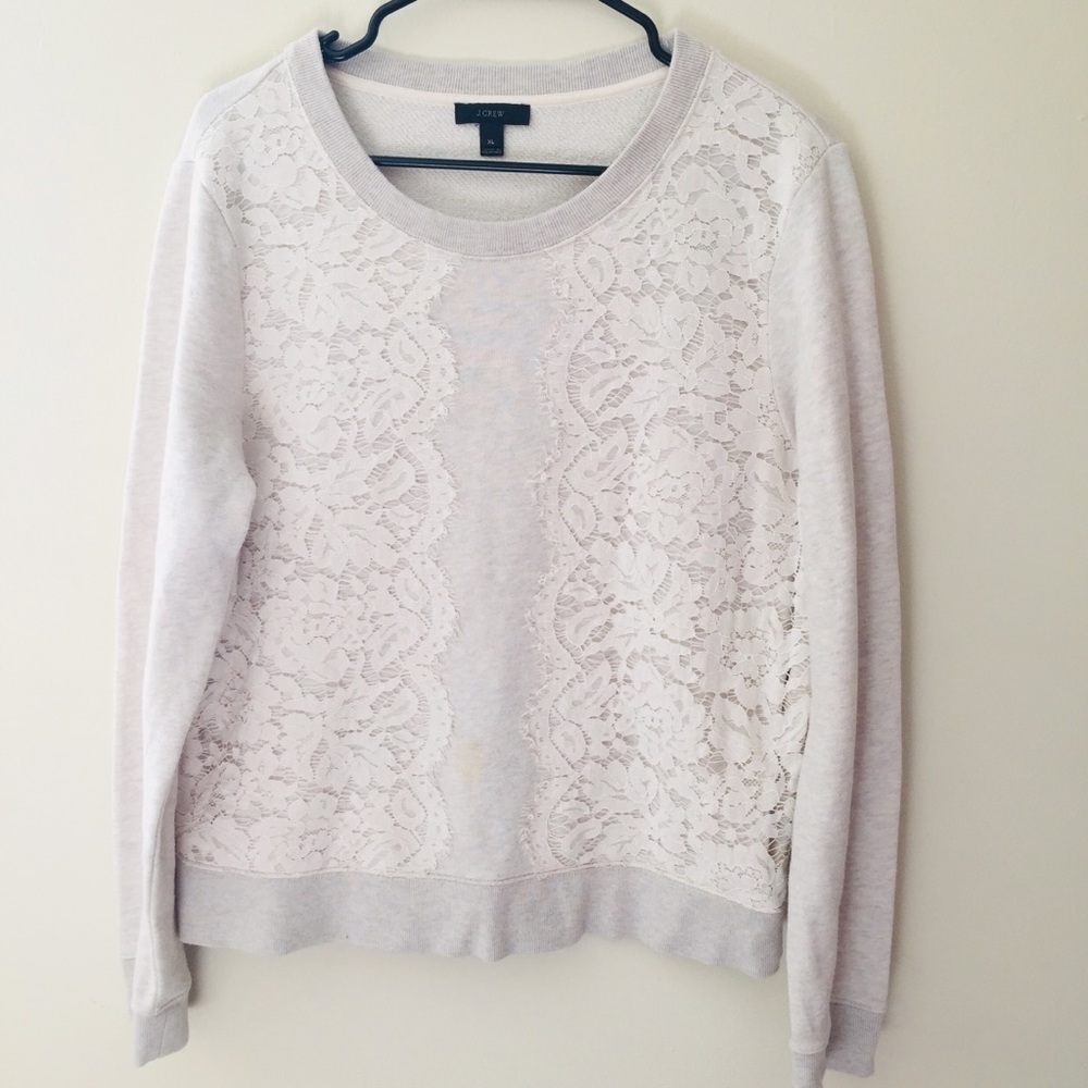 J. Crew gray and white lace sweatshirt